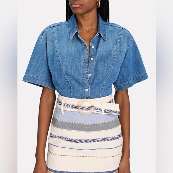 Frame Denim Tops - Frame Seam Detail Shirt Medium Denim Button Up Oversized Shoreline Cropped Boho